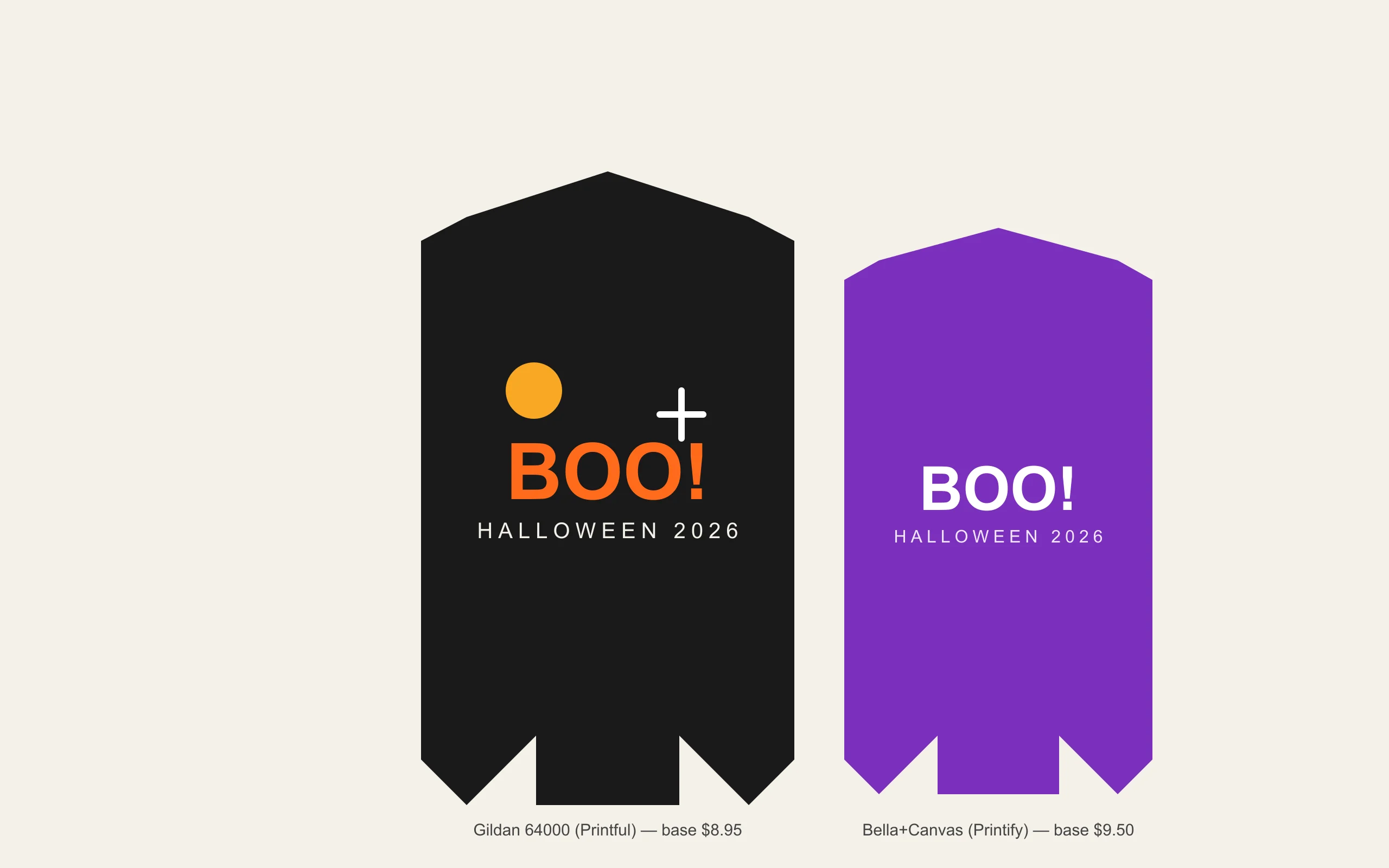 Black t-shirt and purple hoodie product mockups with BOO! Halloween design